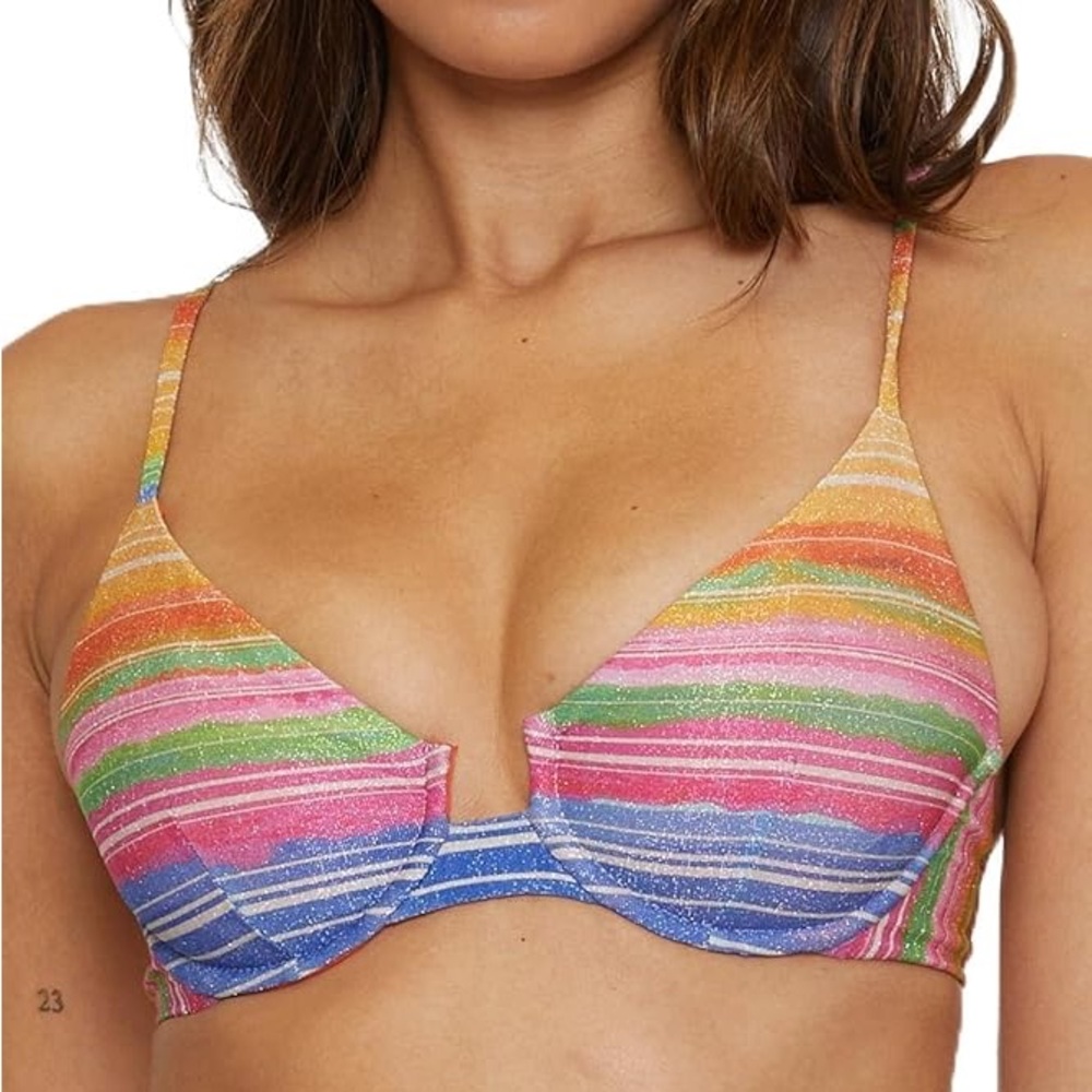 BECCA by Rebecca Virtue Shoreline Underwire Rainbow Striped Bikini Top Swimsuit